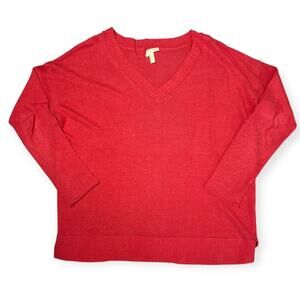Eileen Fisher Organic Linen Sweater SIZE XS Pink Red V-Neck Lightweight Top